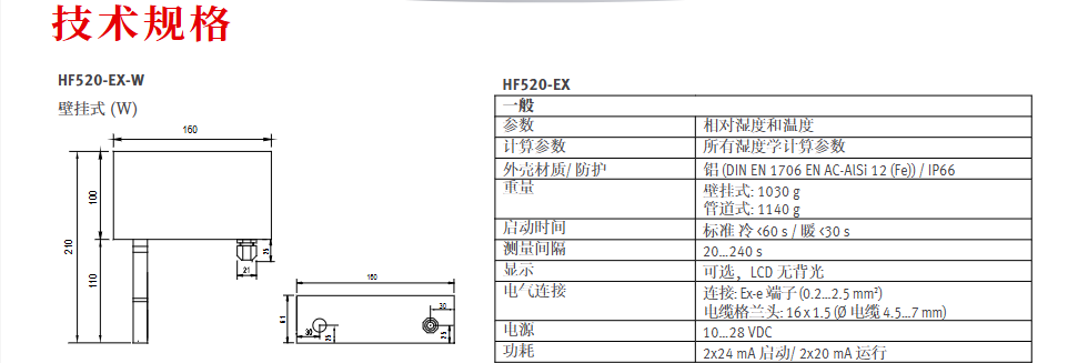 羅卓尼克  ATEX 溫濕度變送器 - Rotronic HF5-EX參數