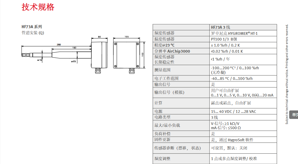羅卓尼克 嚴苛環境用溫濕度變送器- Rotronic HF73A批發